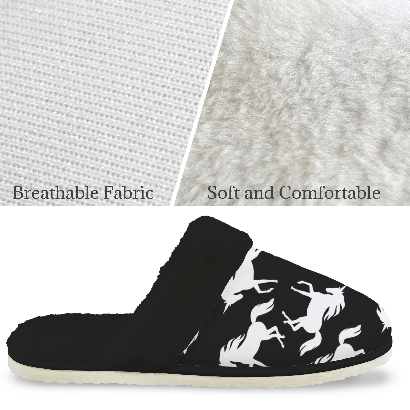 Black And White Unicorn Men's Fur Trim Thick-Sole Indoor Slippers Men's Fur Trimmed Slippers animal Printed Offshore