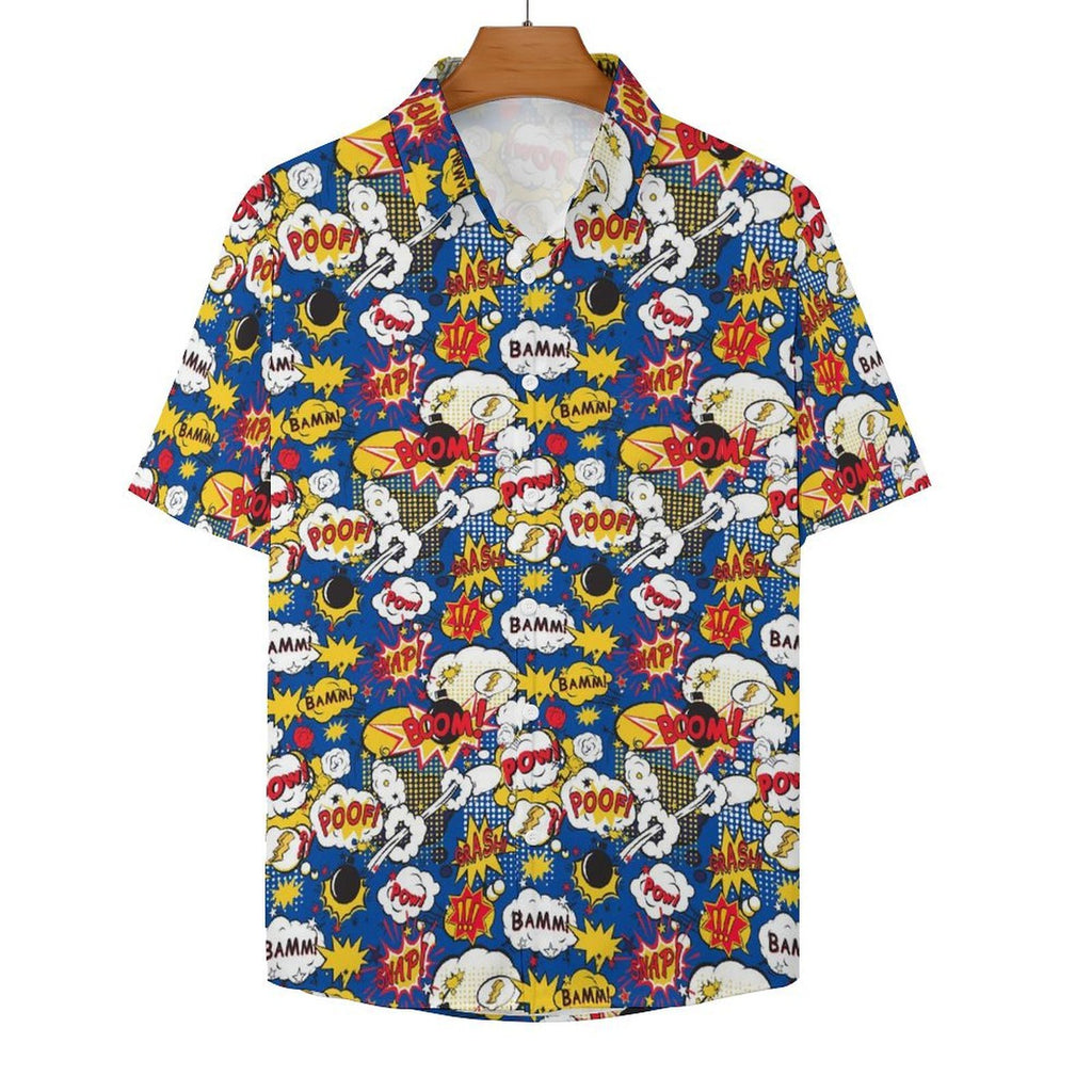 Comic Book Blue Women's Short-Sleeve Button Up Shirt Women's Short-Sleeve Button Up Shirt comic Printed Offshore