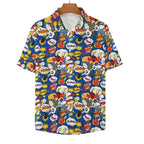Comic Book Blue Women's Short-Sleeve Button Up Shirt Women's Short-Sleeve Button Up Shirt comic Printed Offshore