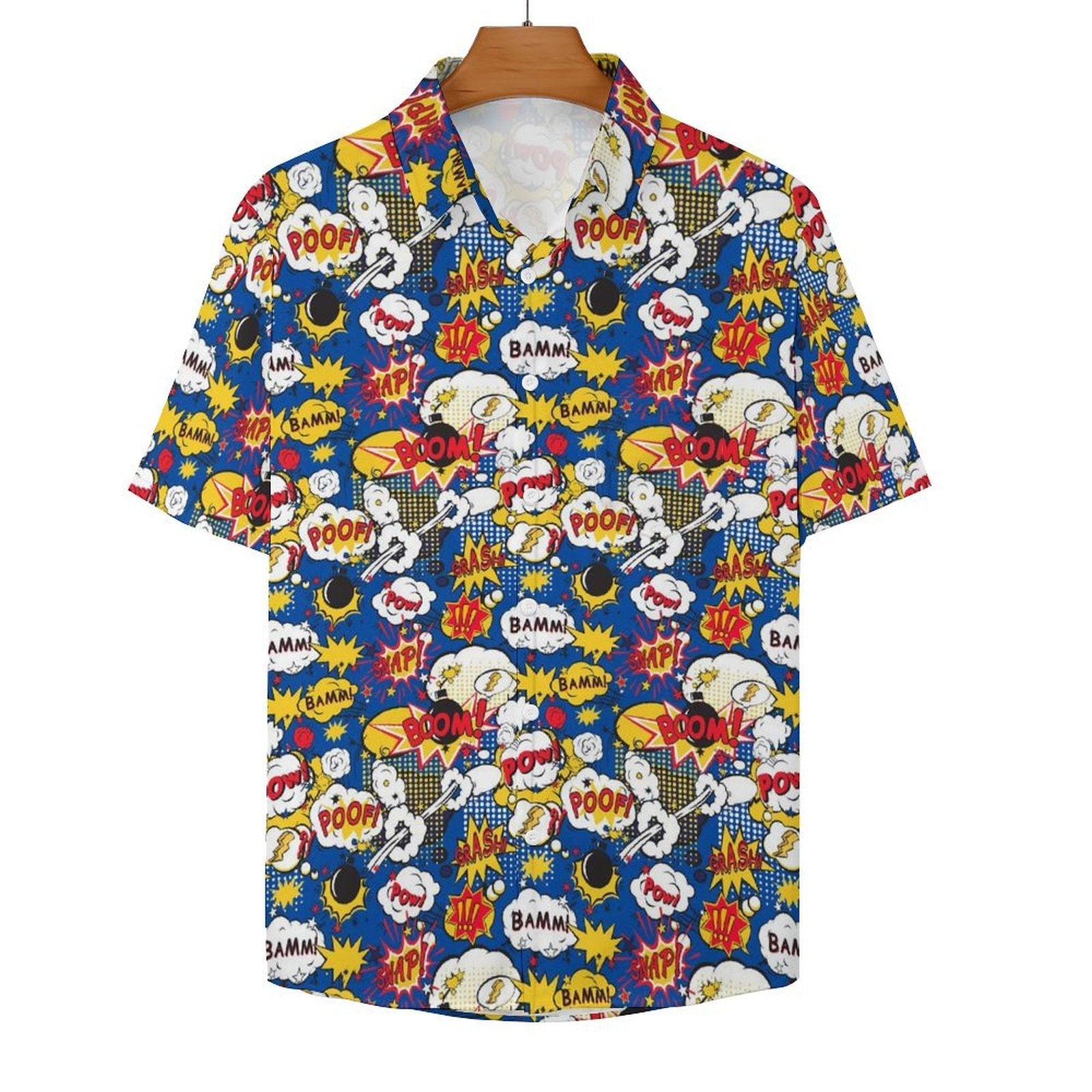 Comic Book Blue Women's Short-Sleeve Button Up Shirt Women's Short-Sleeve Button Up Shirt comic Printed Offshore