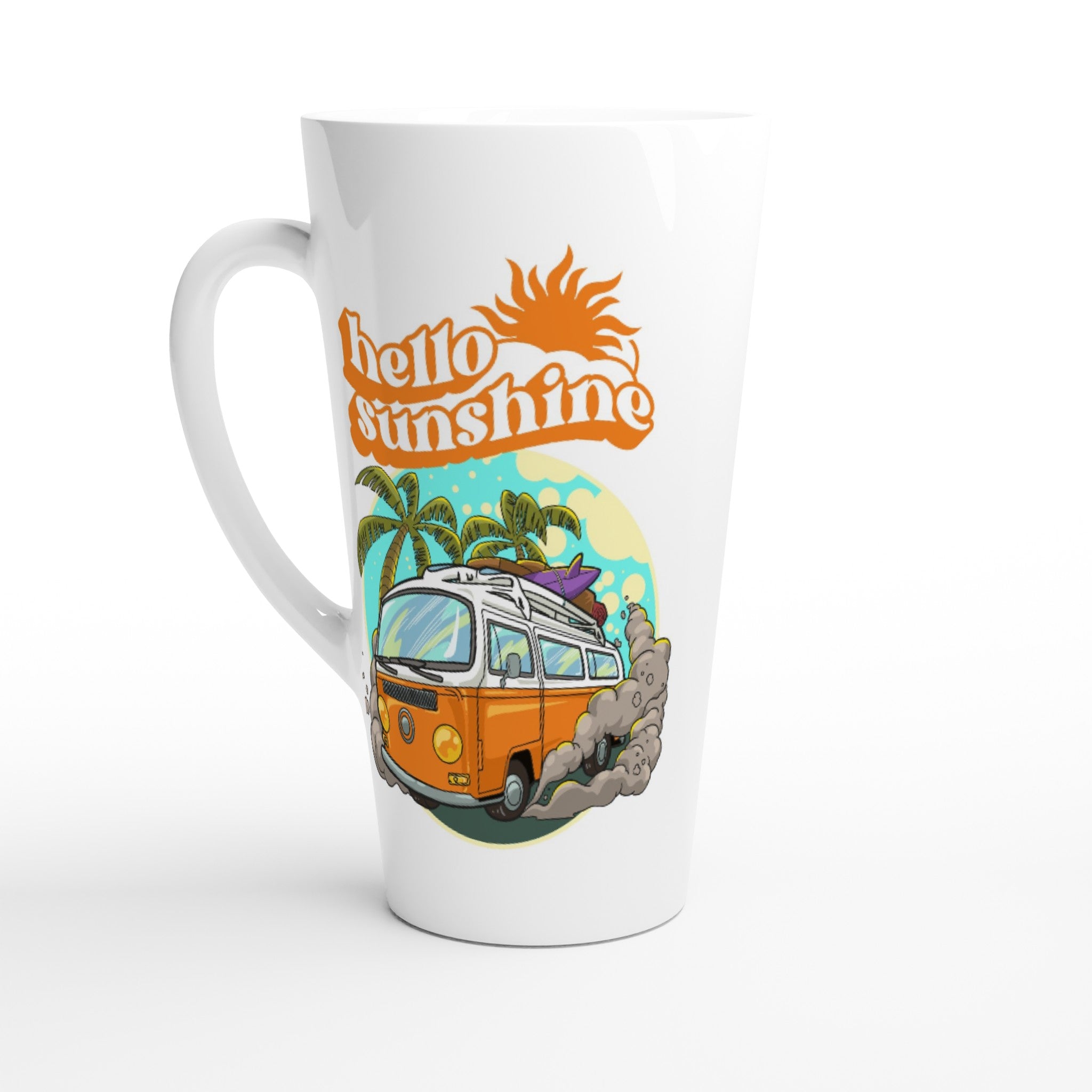 Hello Sunshine, Beach Van - White Latte 17oz Ceramic Mug Default Title Latte Mug Globally Fulfilled Summer Surf