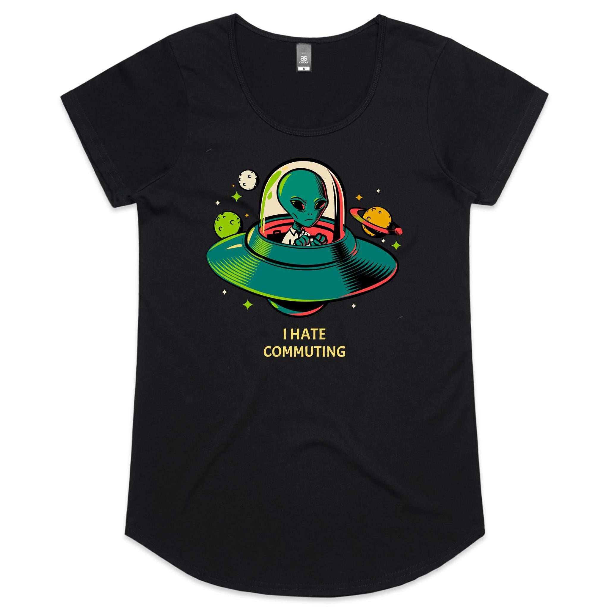 Alien Commute - Womens Scoop Neck T-Shirt Black Womens Scoop Neck T-shirt Printed In Australia Sci Fi