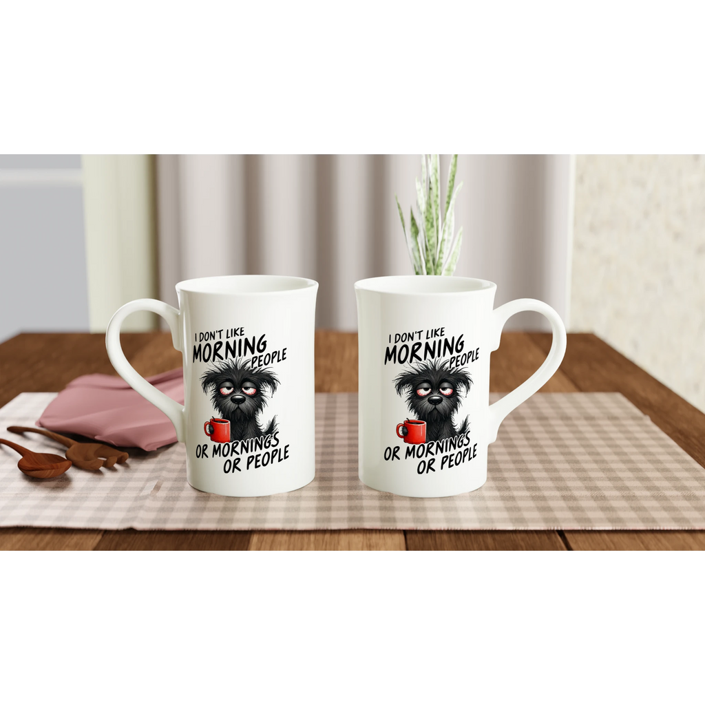 I Don't Like Morning People, Dog - White 10oz Porcelain Slim Mug Porcelain Mug animal Globally Fulfilled