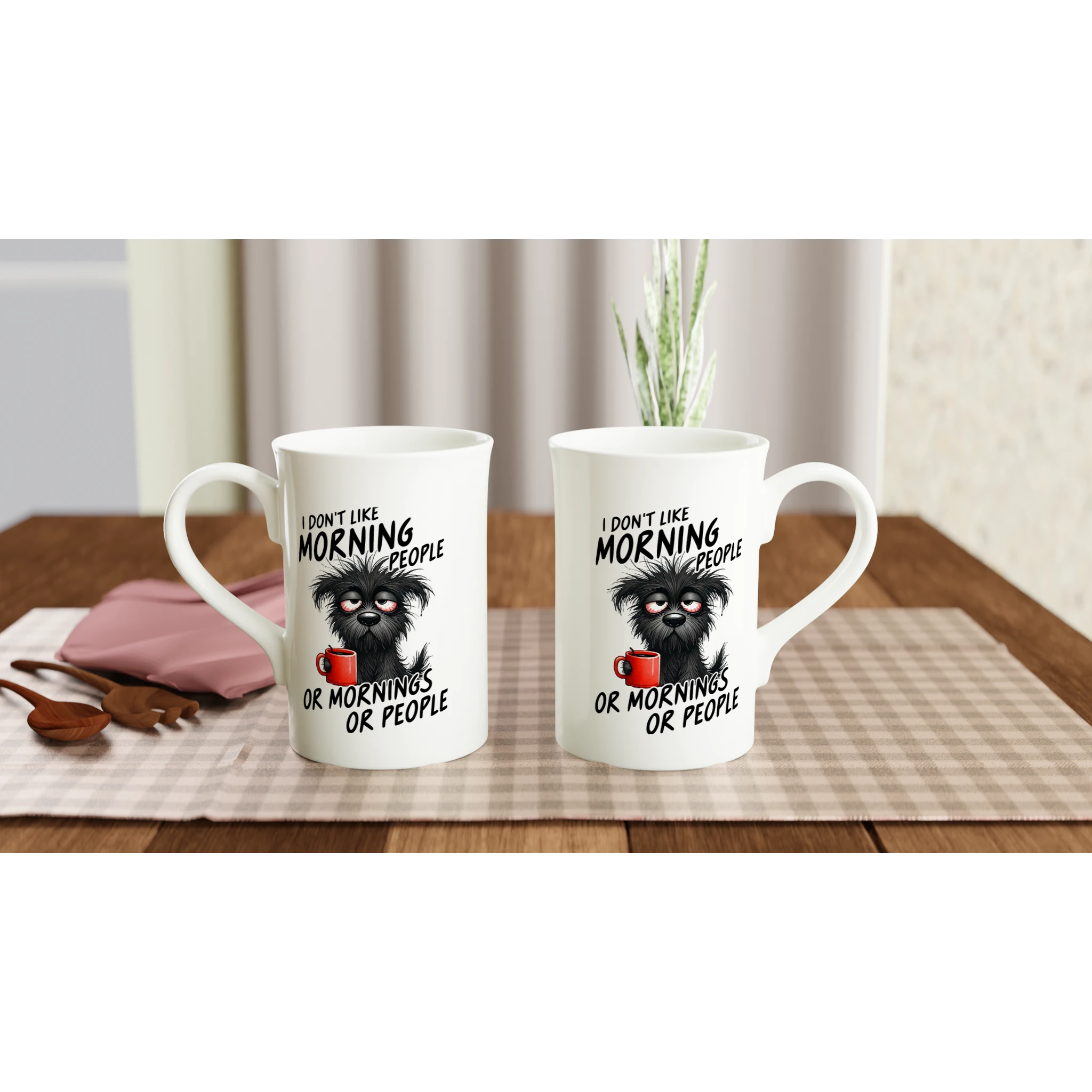 I Don't Like Morning People, Dog - White 10oz Porcelain Slim Mug Porcelain Mug animal Globally Fulfilled