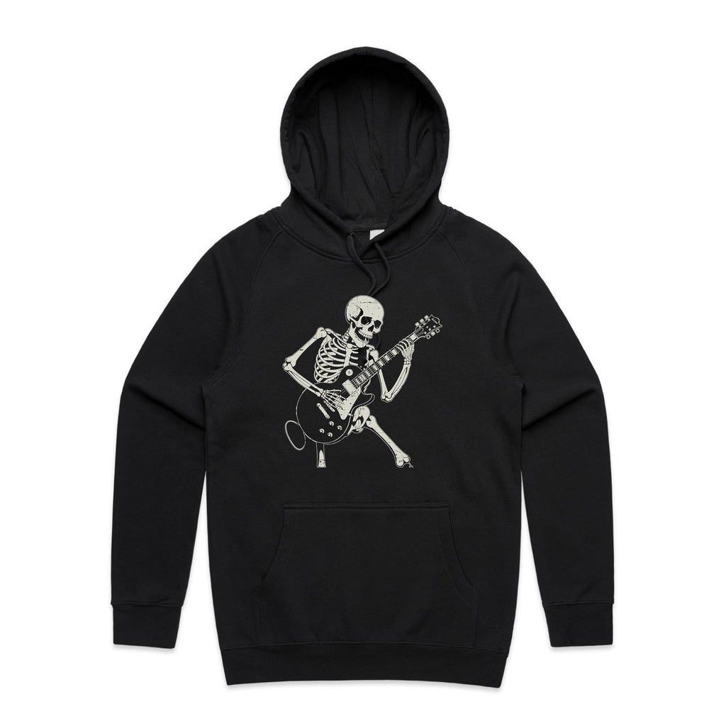 Skeleton Playing Guitar Men's AS Colour Hoodie Black Mens Hoodie Music Printed In Australia