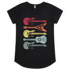 Retro Guitars - Womens Scoop Neck T-Shirt Black Womens Scoop Neck T-shirt Music Printed In Australia
