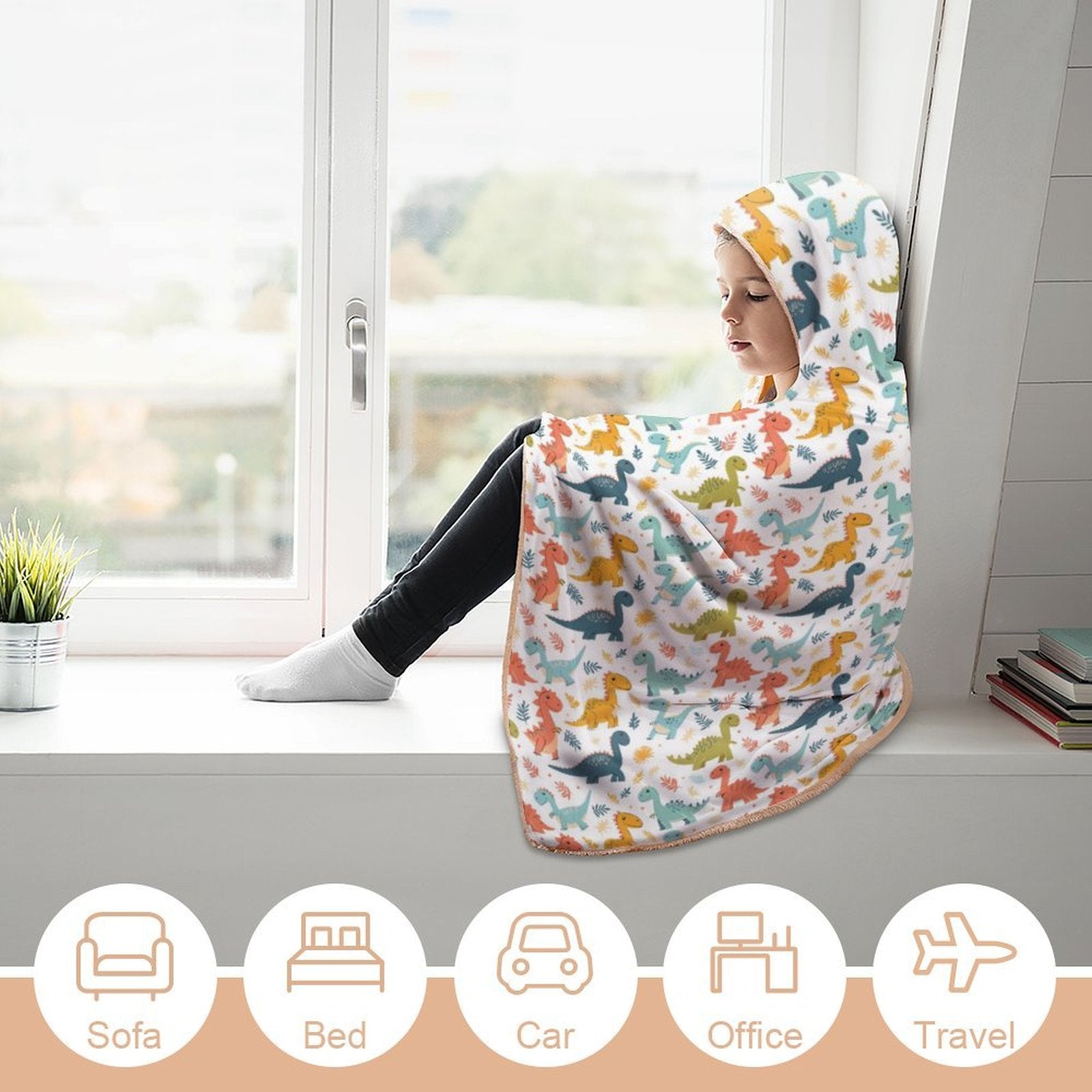 Colourful Dinosaurs Kids Hooded Blanket 100cm x 130cm Kids Hooded Blanket animal Printed Offshore