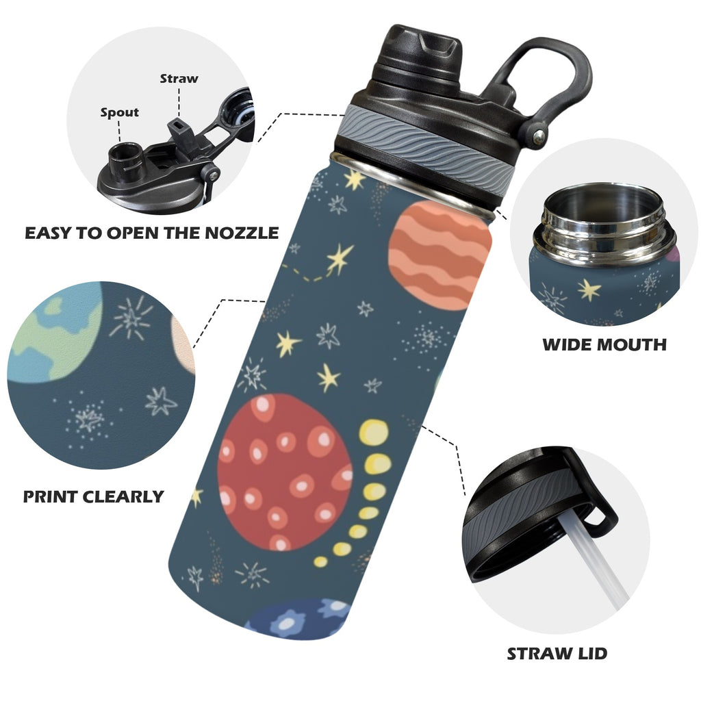 Rocket and Planets In Space - Insulated Water Bottle with Dual-Use Lid (18oz) Insulated Water Bottle with Dual-Use Lid (18oz) Printed Offshore Space