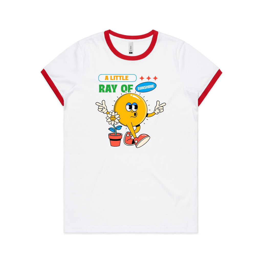 A Little Ray Of Sunshine - Women's Ringer Tee White Red Womens Ringer T-shirt Printed In Australia Summer