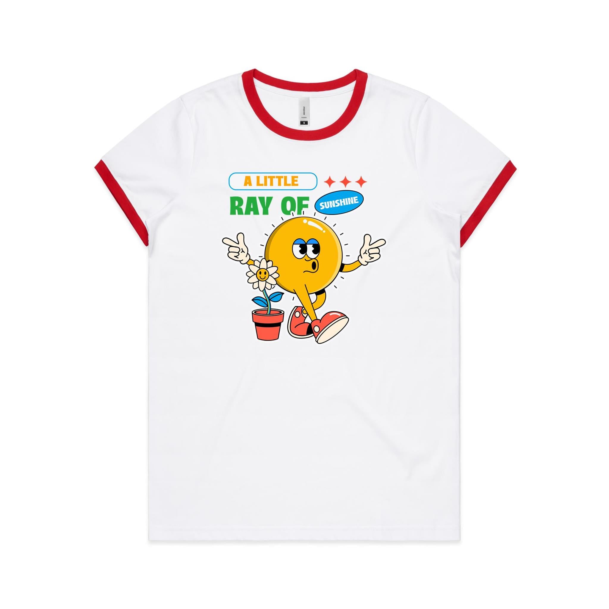 A Little Ray Of Sunshine - Women's Ringer Tee White Red Womens Ringer T-shirt Printed In Australia Summer