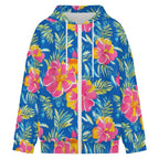 Blue And Pink Tropical Women's Full-Zip Hoodie