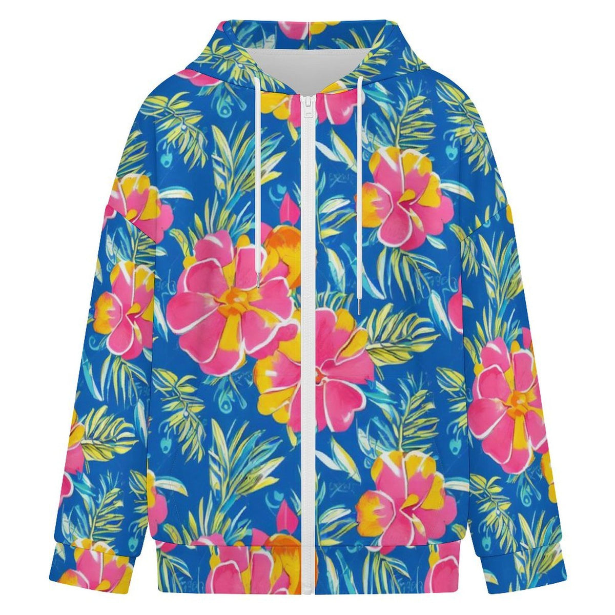 Blue And Pink Tropical Women's Full-Zip Hoodie