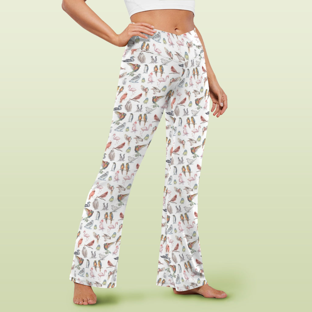 Birds Of A Feather High Waist Crossover Tummy Control Flare Leggings High Waist Flare Leggings Birds Printed Offshore