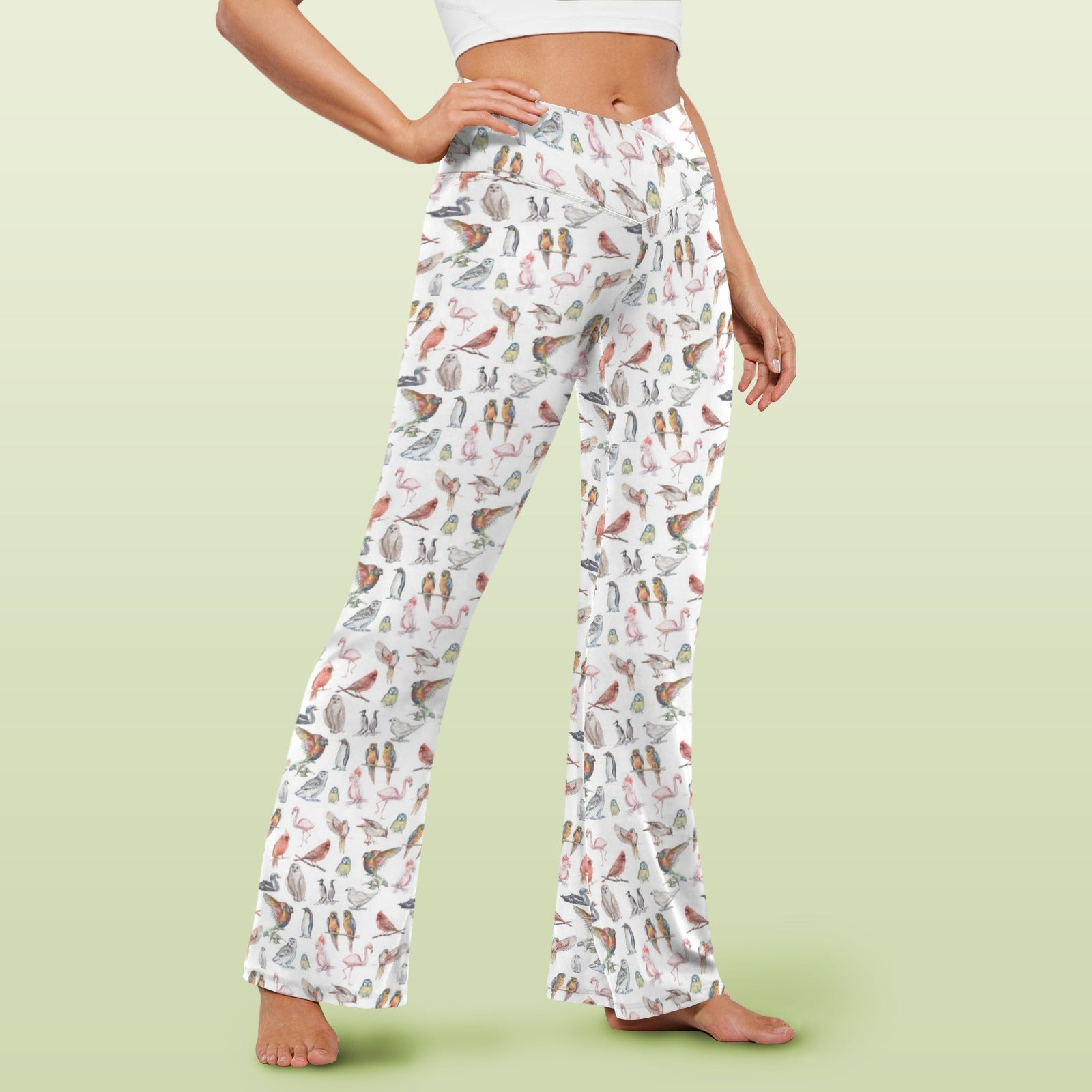 Birds Of A Feather High Waist Crossover Tummy Control Flare Leggings High Waist Flare Leggings Birds Printed Offshore