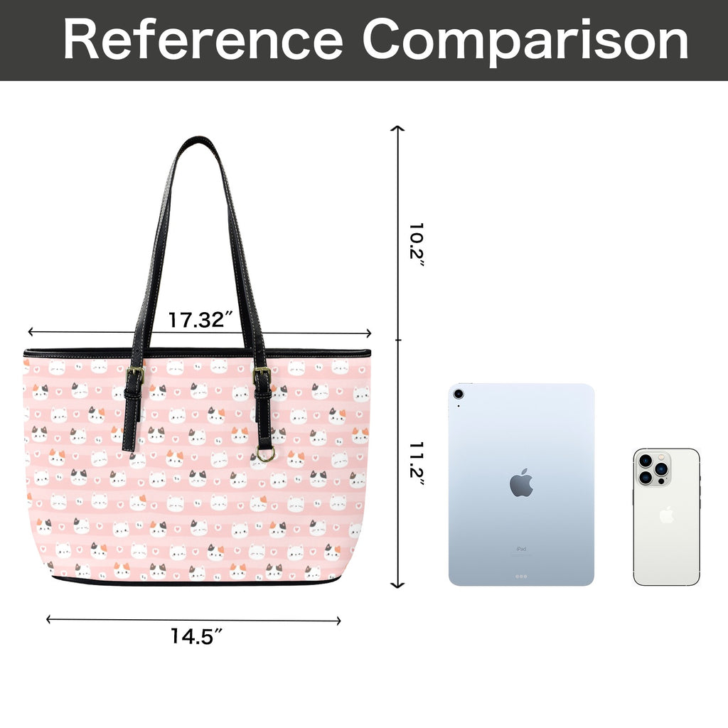 Pink Cats PU Leather Tote Bag Large Leather Tote Bag-Large animal Printed Offshore