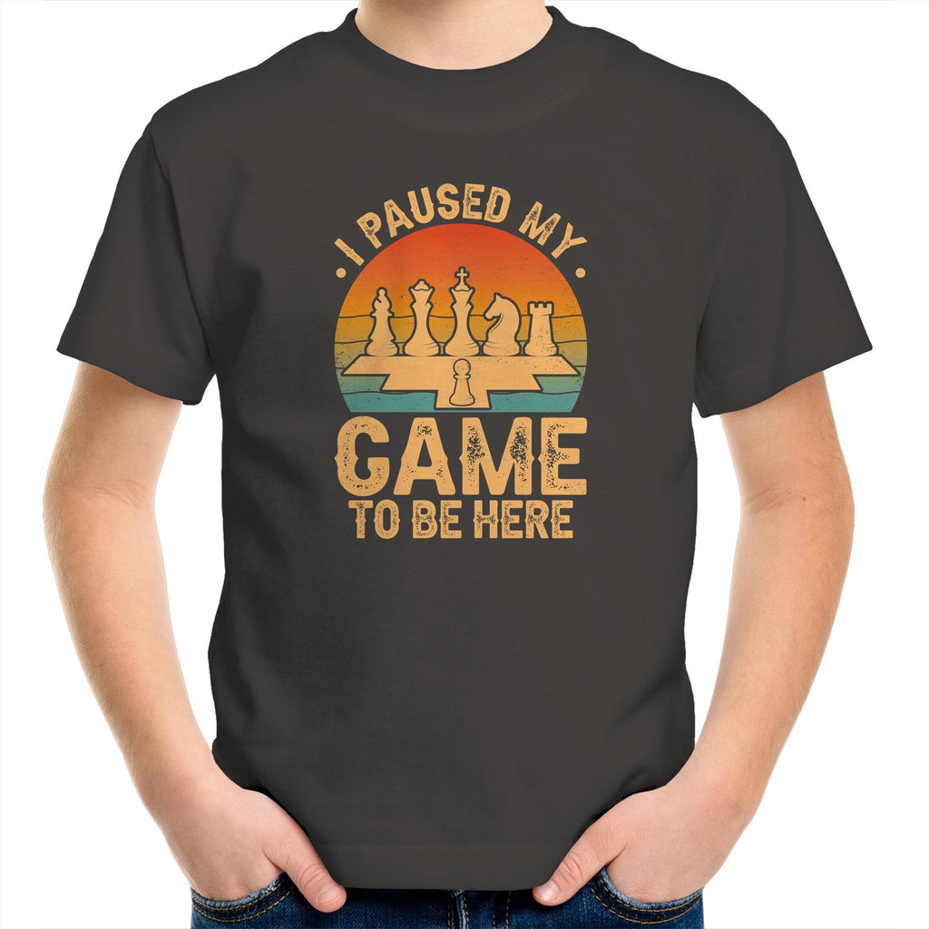 Chess, I Paused My Game To Be Here - Kids Youth T-Shirt Charcoal Chess Games Printed In Australia