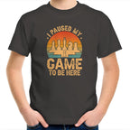 Chess, I Paused My Game To Be Here - Kids Youth T-Shirt Charcoal Chess Games Printed In Australia