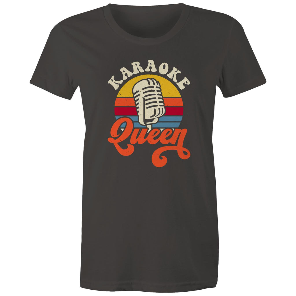 Karaoke Queen - Womens T-shirt Charcoal Womens T-shirt Music Printed In Australia
