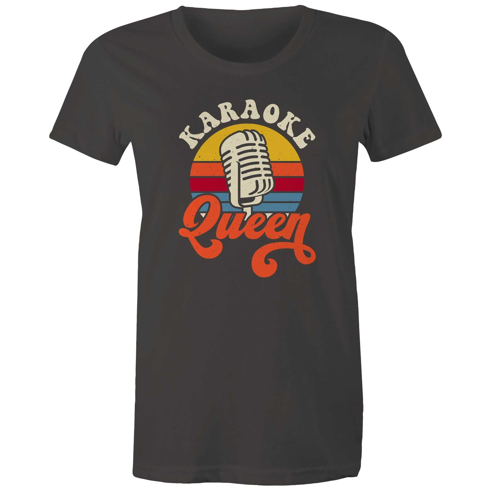 Karaoke Queen - Womens T-shirt Charcoal Womens T-shirt Music Printed In Australia