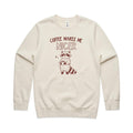 Coffee Makes Me Nicer, Raccoon AS Colour Stencil Crew Sweatshirt Unisex Ecru Sweatshirt animal Coffee Printed In Australia