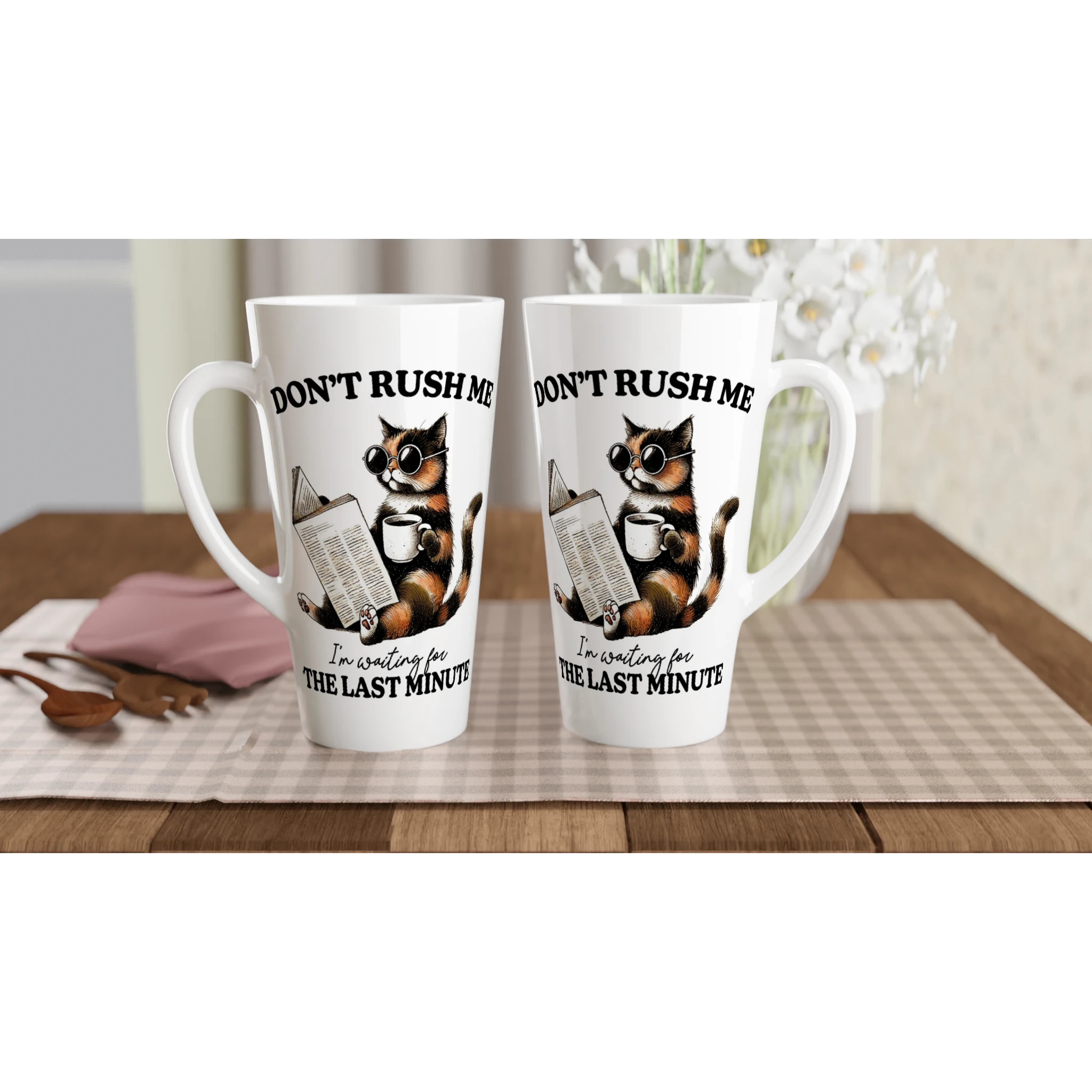Personalise - Don't Rush Me, Cat - White Latte 17oz Ceramic Mug Personalised Latte Mug animal Globally Fulfilled