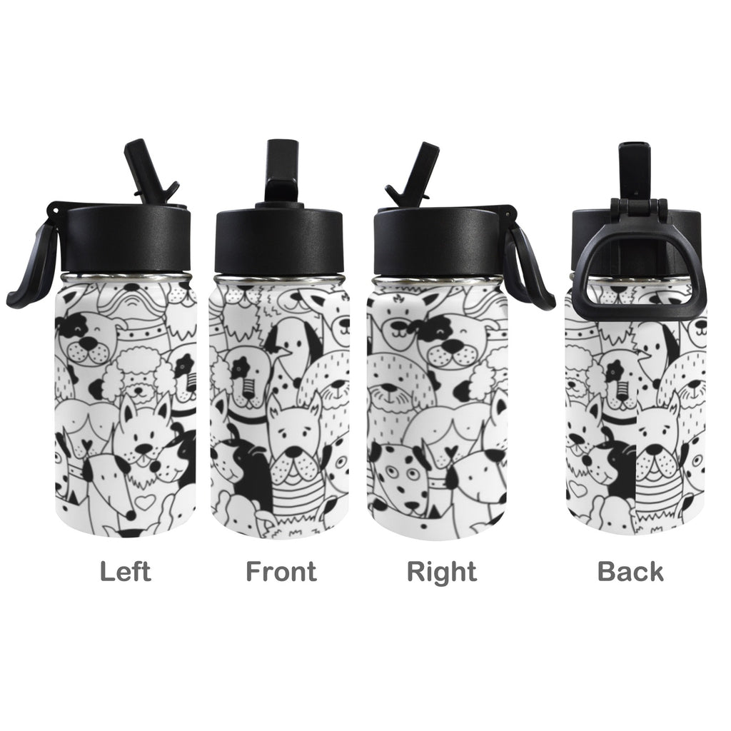 Black And White Dogs 12oz Kids Water Bottle with Straw Lid