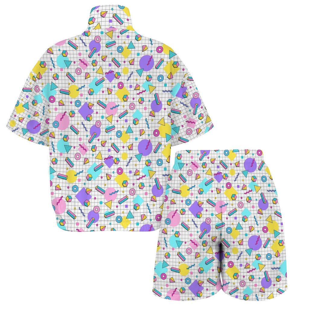 80's Grid Women's Windbreaker Short Set Women's Windbreaker Short Set Printed Offshore Retro