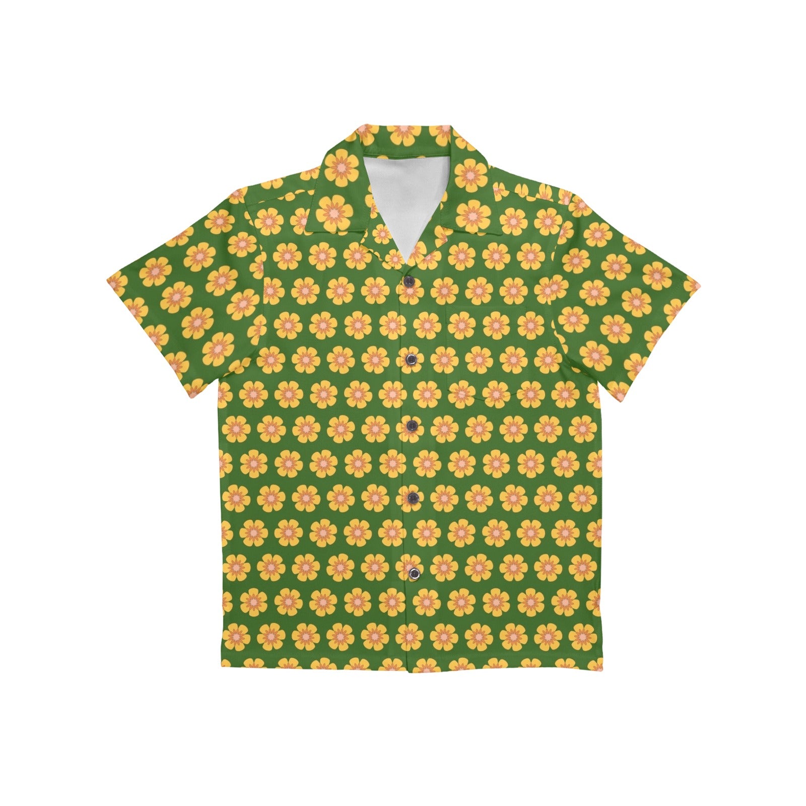 Yellow Flowers On Green Junior Kids Hawaiian Shirt