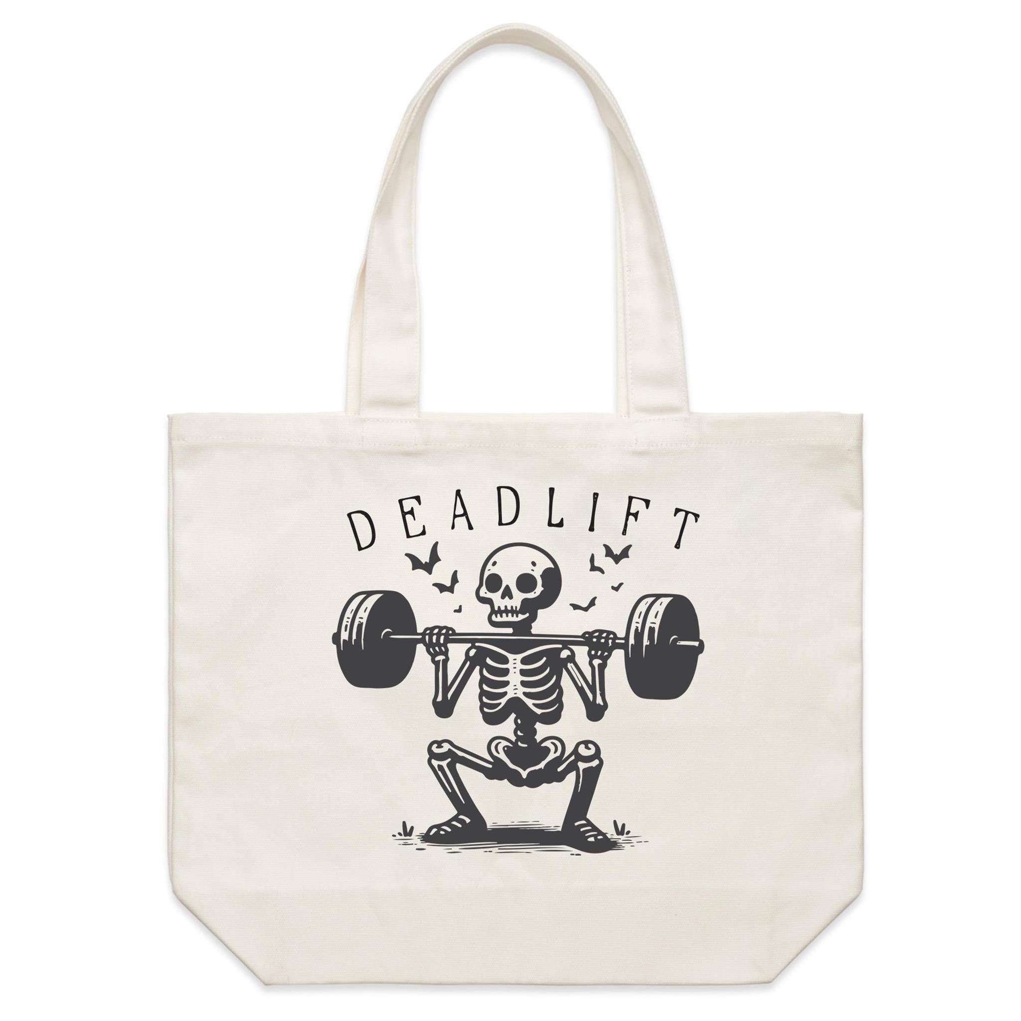 Deadlift Skeleton - Shoulder Canvas Tote Bag Default Title Large Tote Bag Fitness Printed In Australia