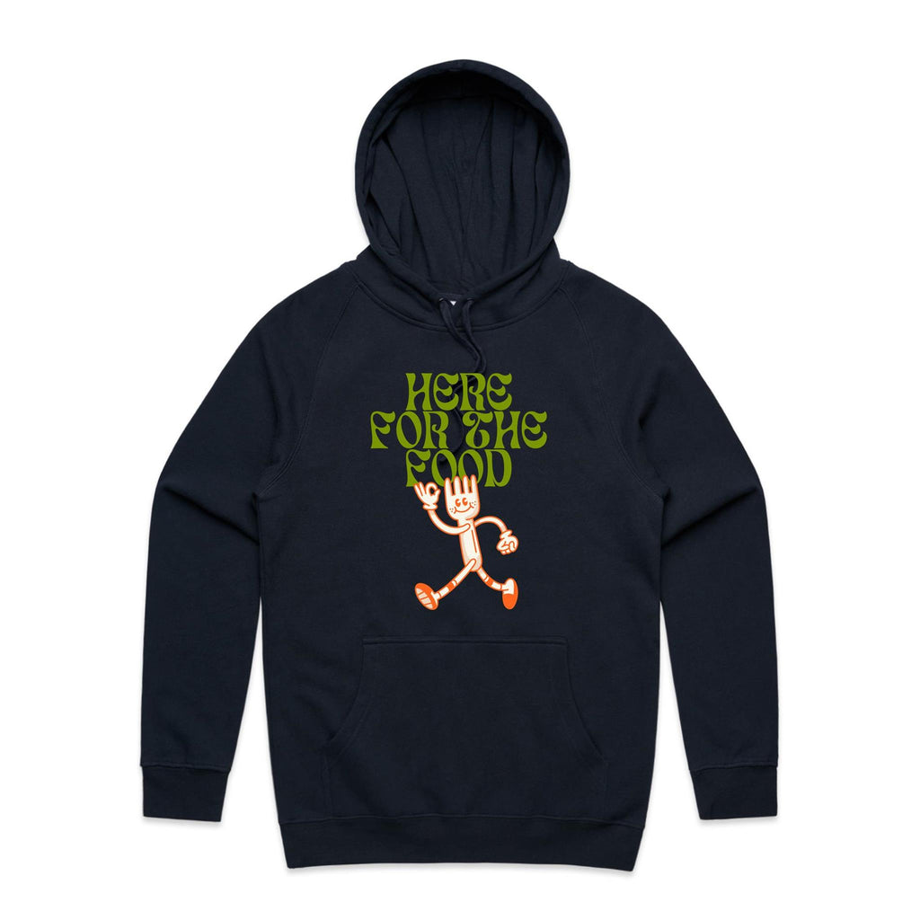 Here For The Food - Mens Hoodie Navy Mens Hoodie Food Printed In Australia