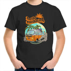 Hello Sunshine, Beach Van - Kids Youth T-Shirt Black Kids Youth T-shirt Printed In Australia Retro Summer Surf