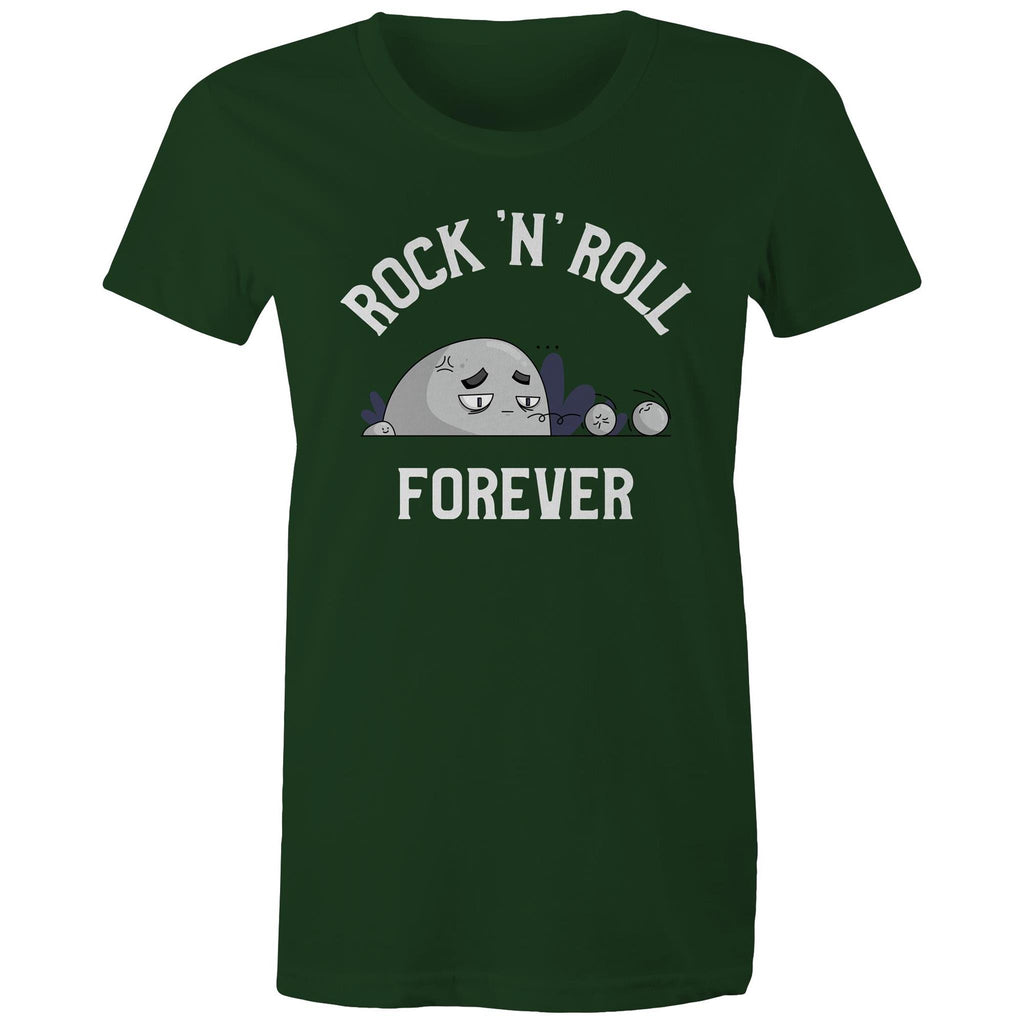Rock And Roll Forever - Womens T-shirt Forest Green Womens T-shirt Music Printed In Australia