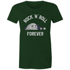 Rock And Roll Forever - Womens T-shirt Forest Green Womens T-shirt Music Printed In Australia