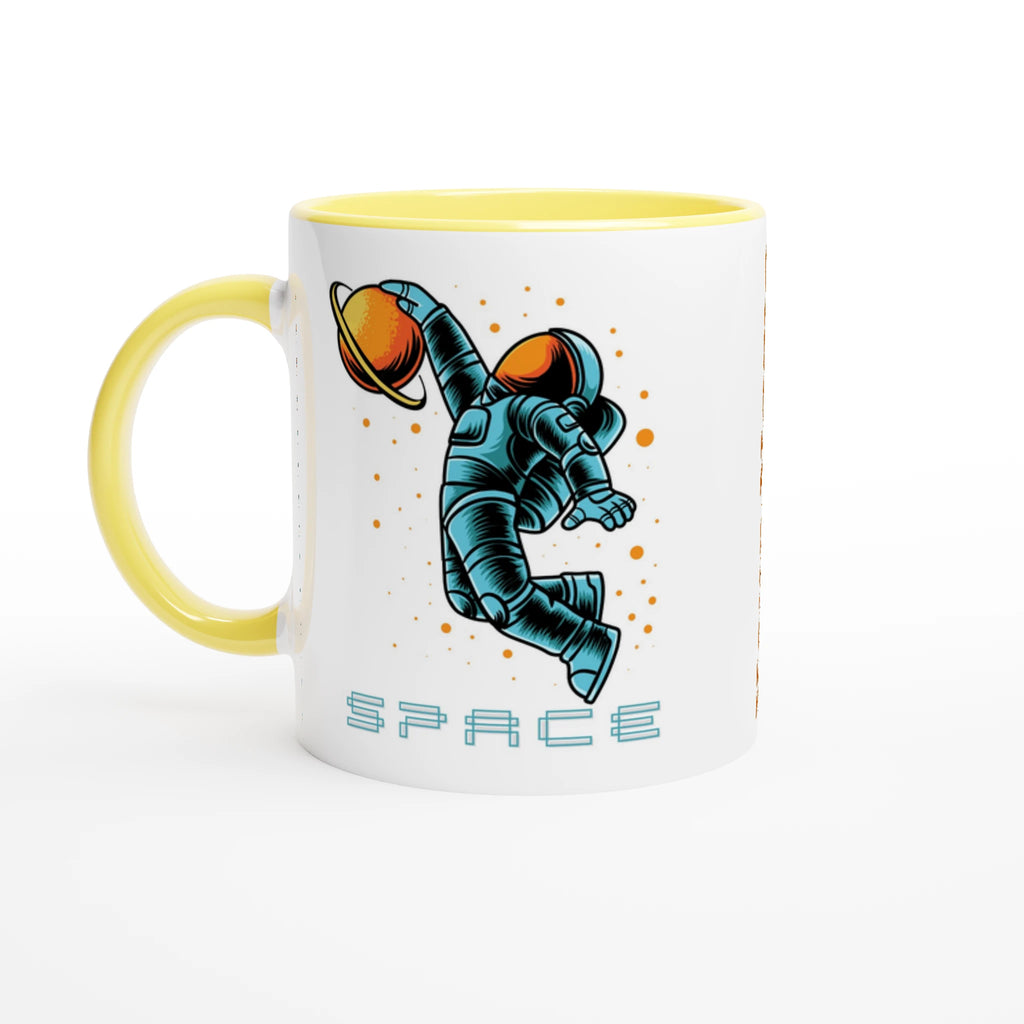 Personalised - Astronaut Basketball - White 11oz Ceramic Mug with Colour Inside Ceramic Yellow Personalised 11oz Mug customise Globally Fulfilled personalise Space