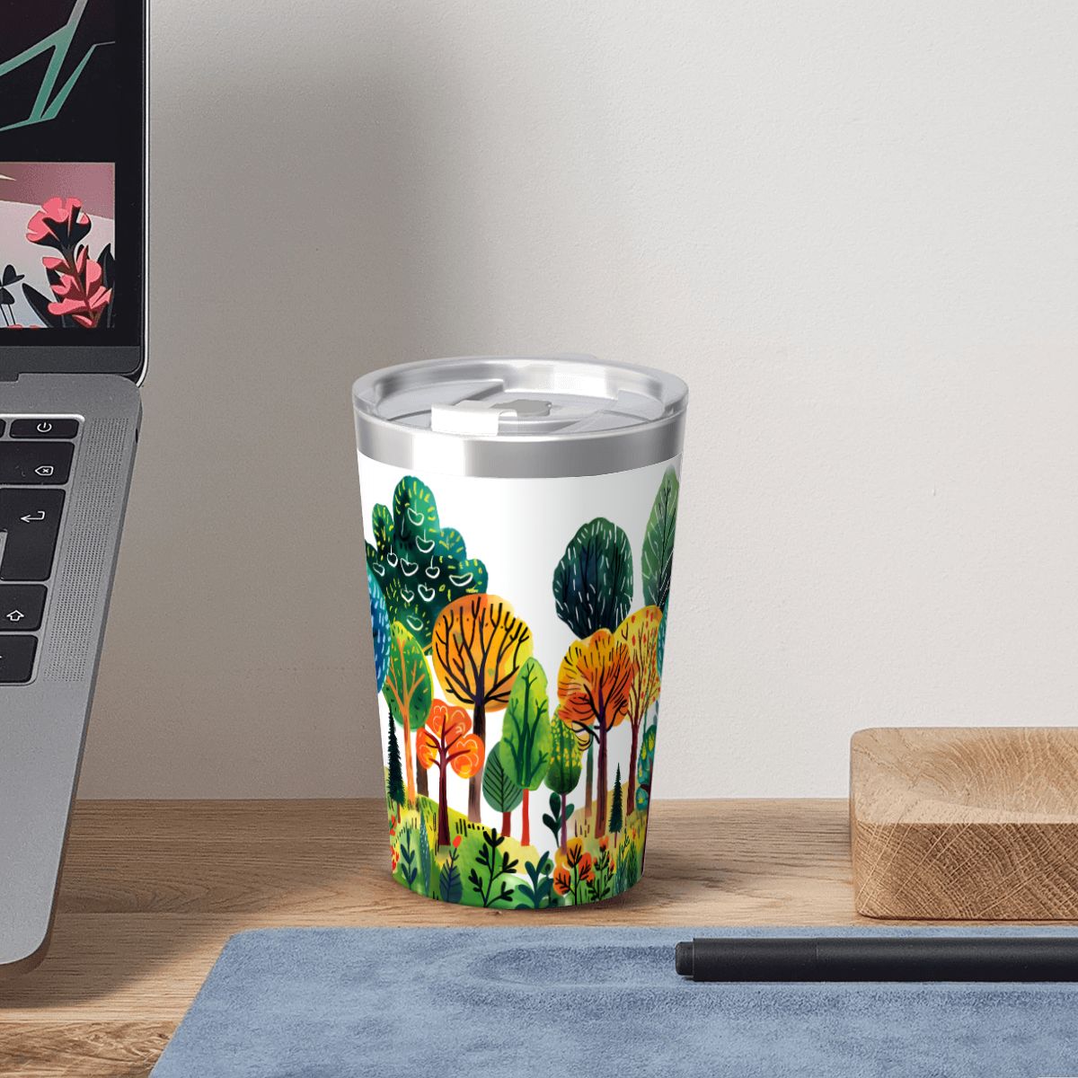 Colourful Forest Trees Small Stainless Steel Travel Mug Cup 12oz/350ml