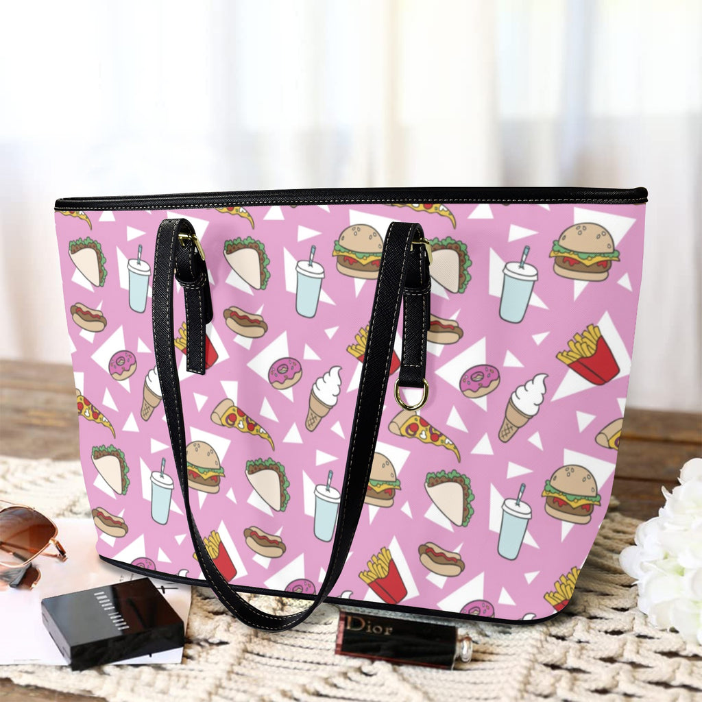 Fast Food - Leather Tote Bag-Large