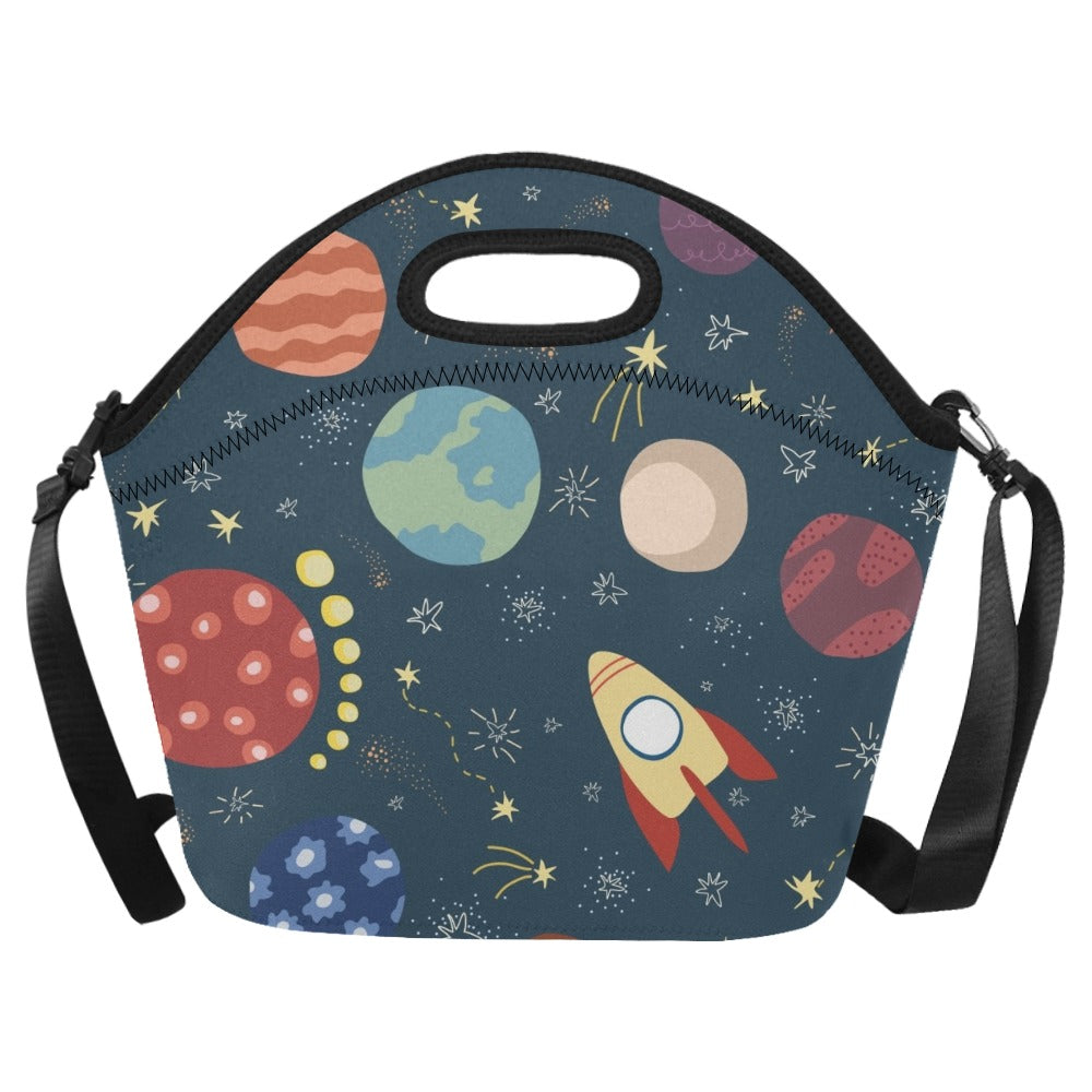 Rocket and Planets In Space - Neoprene Lunch Bag One Size Neoprene Lunch Bag Printed Offshore