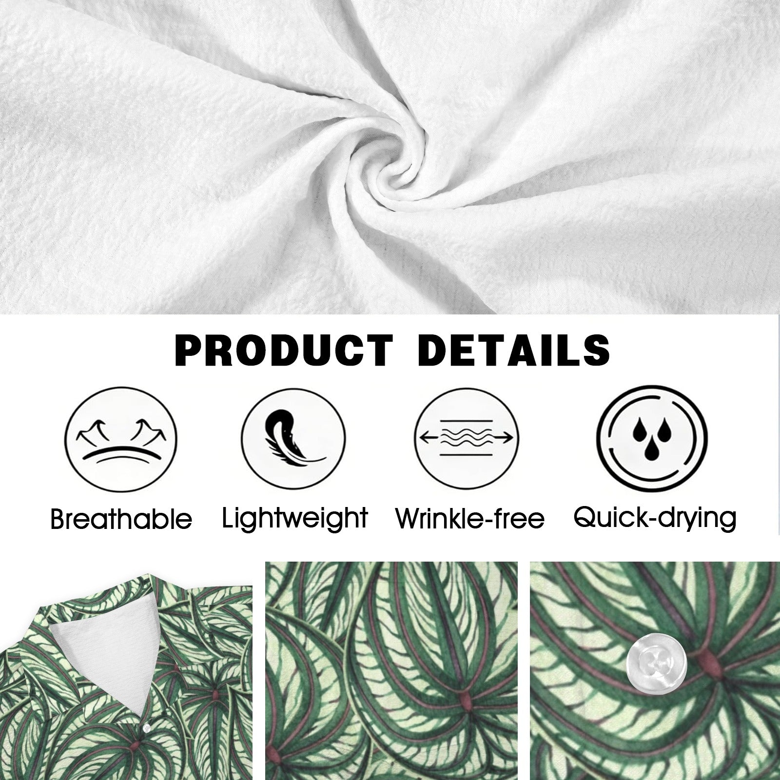 Stripy Leaves Men's Crinkle Hawaiian Shirt