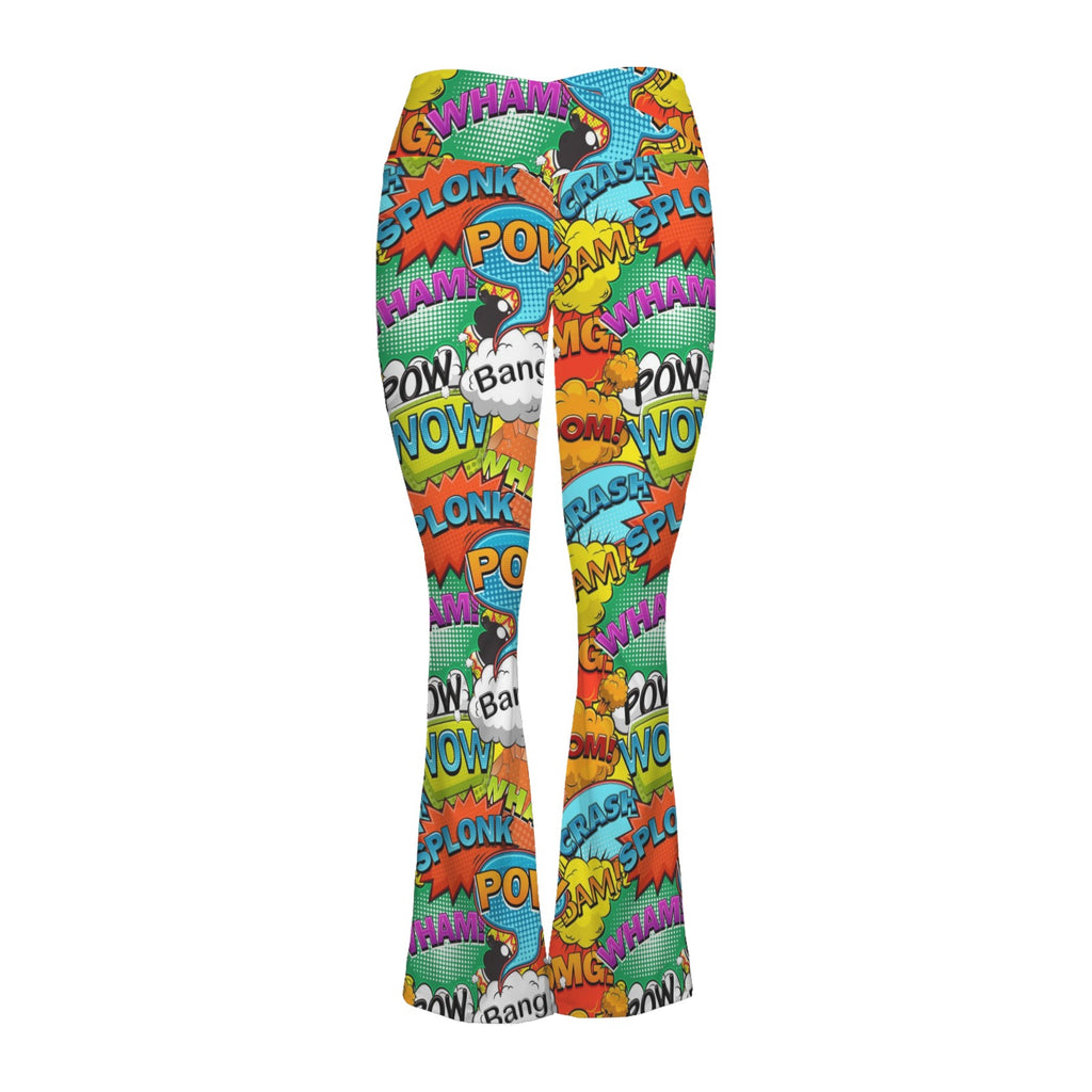 Comic Book 2 High Waist Crossover Tummy Control Flare Leggings High Waist Flare Leggings comic Printed Offshore