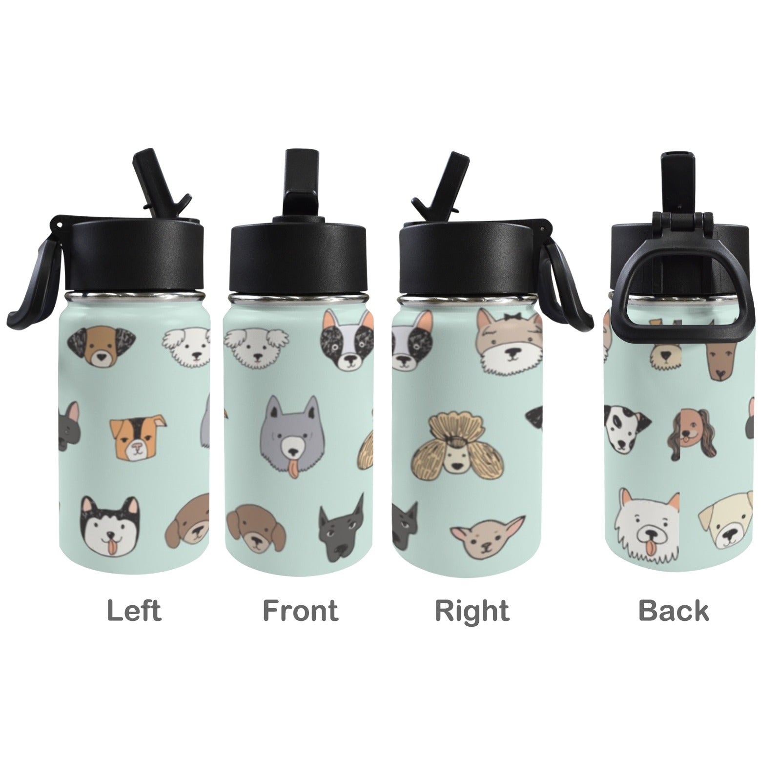 Funny Dog Faces 12oz Kids Water Bottle with Straw Lid