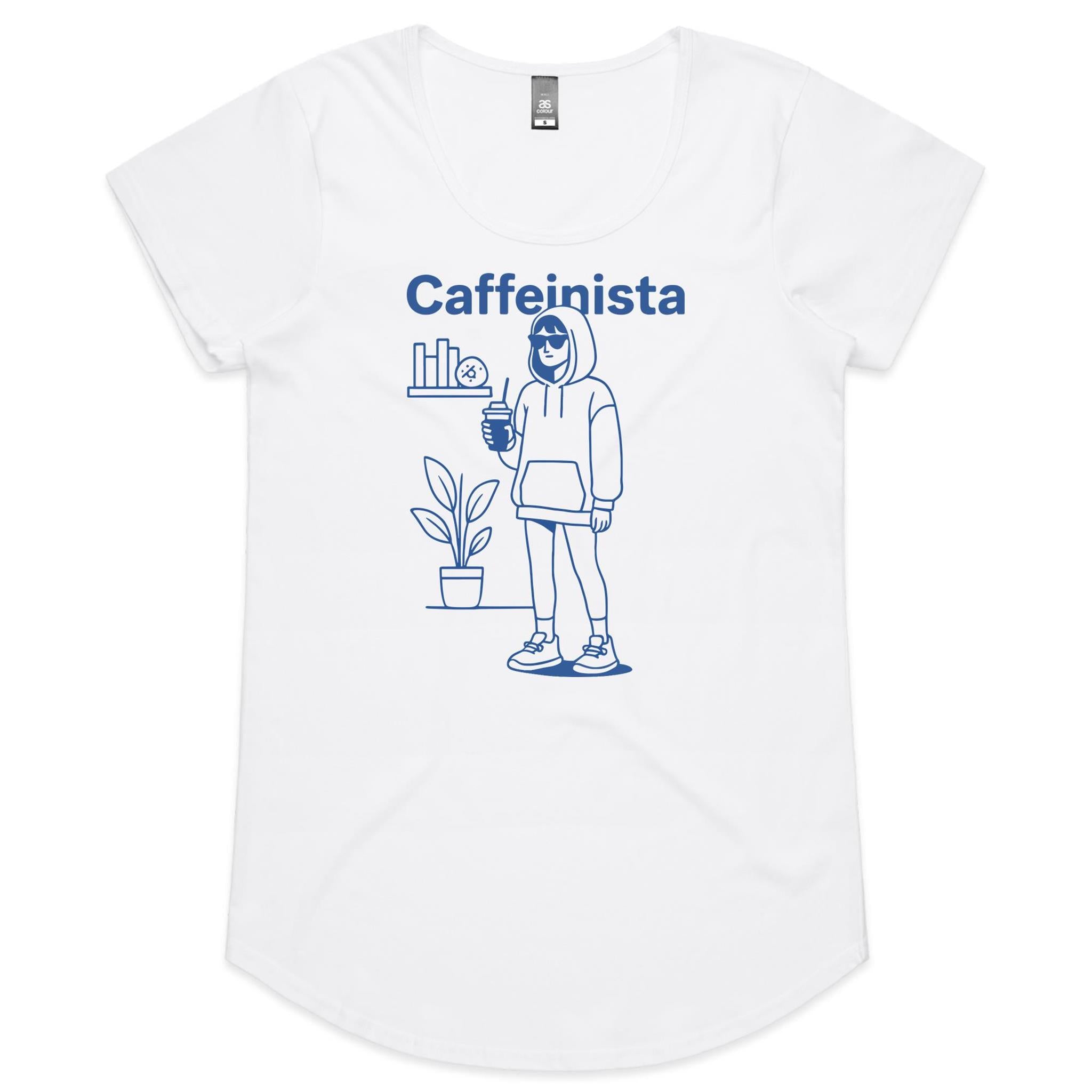 Caffeinista, Caffeine Womens AS Colour Scoop Neck T-Shirt White Womens Scoop Neck T-shirt Coffee Printed In Australia