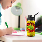 Comic Book Yellow Kids Water Bottle with Chug Lid (12 oz) Kids Water Bottle with Chug Lid comic Printed Offshore