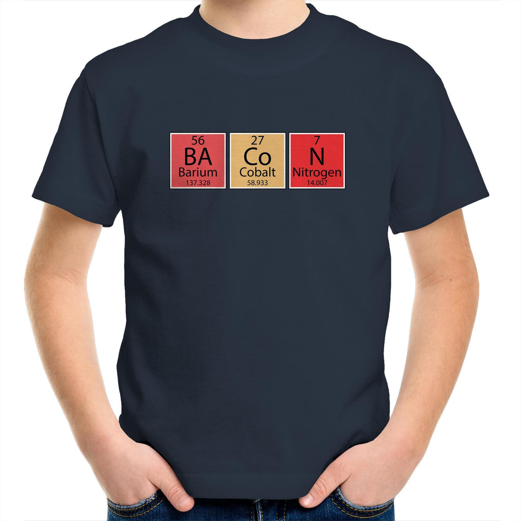 Bacon, Periodic Table - Kids Youth T-Shirt Navy Kids Youth T-shirt Food Printed In Australia Science