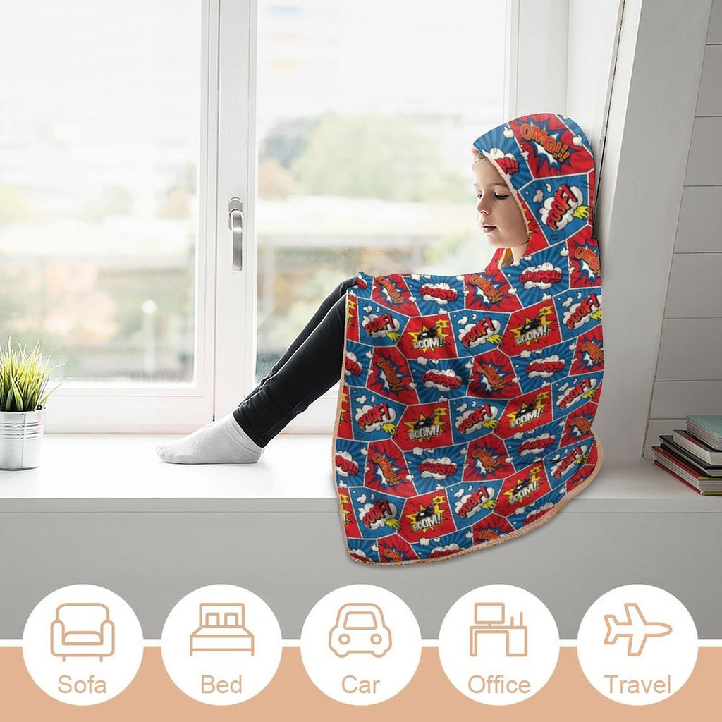 Comic Book Cells Kids Hooded Blanket 100cm x 130cm Kids Hooded Blanket comic Printed Offshore