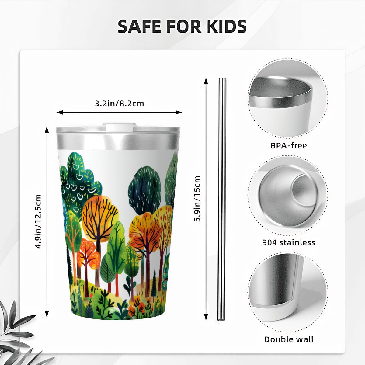 Colourful Forest Trees Small Stainless Steel Travel Mug Cup 12oz/350ml