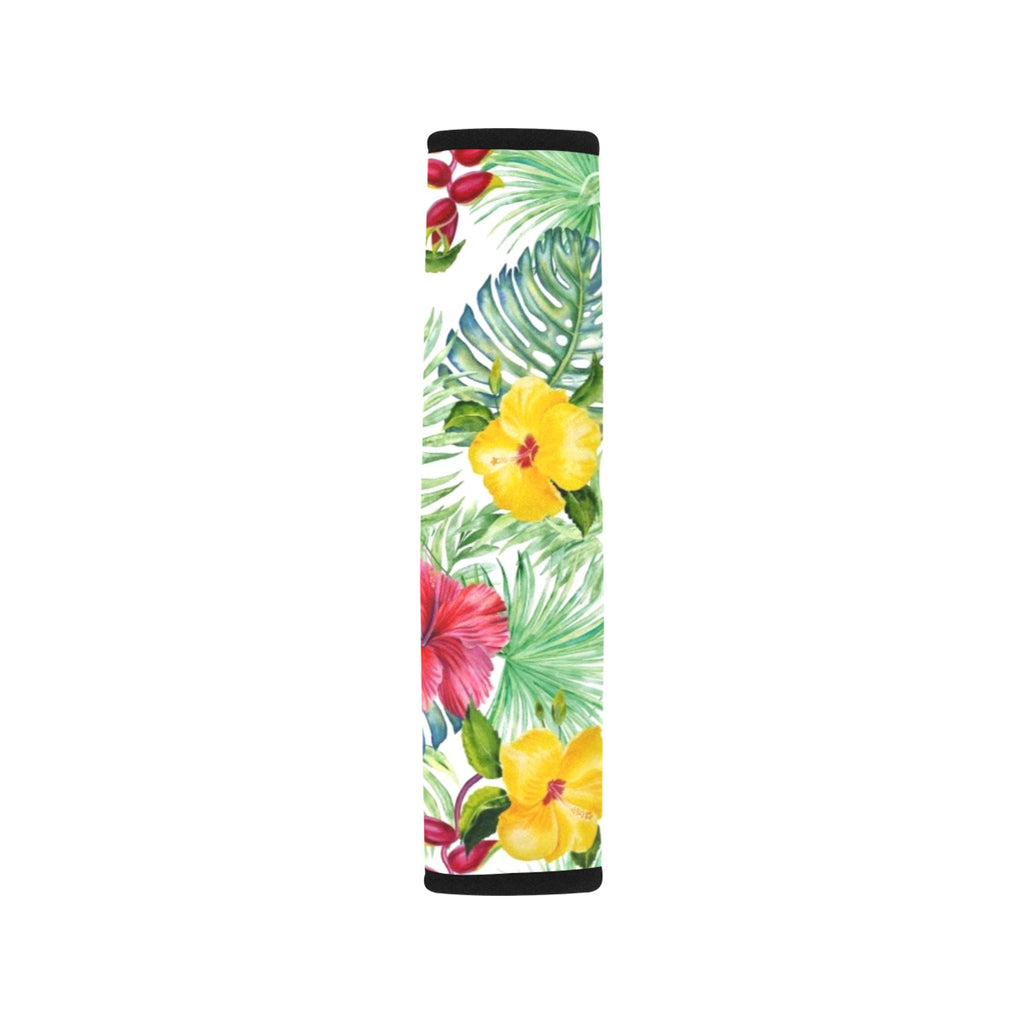 Tropical Flowers On White Car Seat Belt Cover 7''x10'' (Pack of 2) Car Seat Belt Cover 7x10 (Pack of 2) Plants Printed Offshore