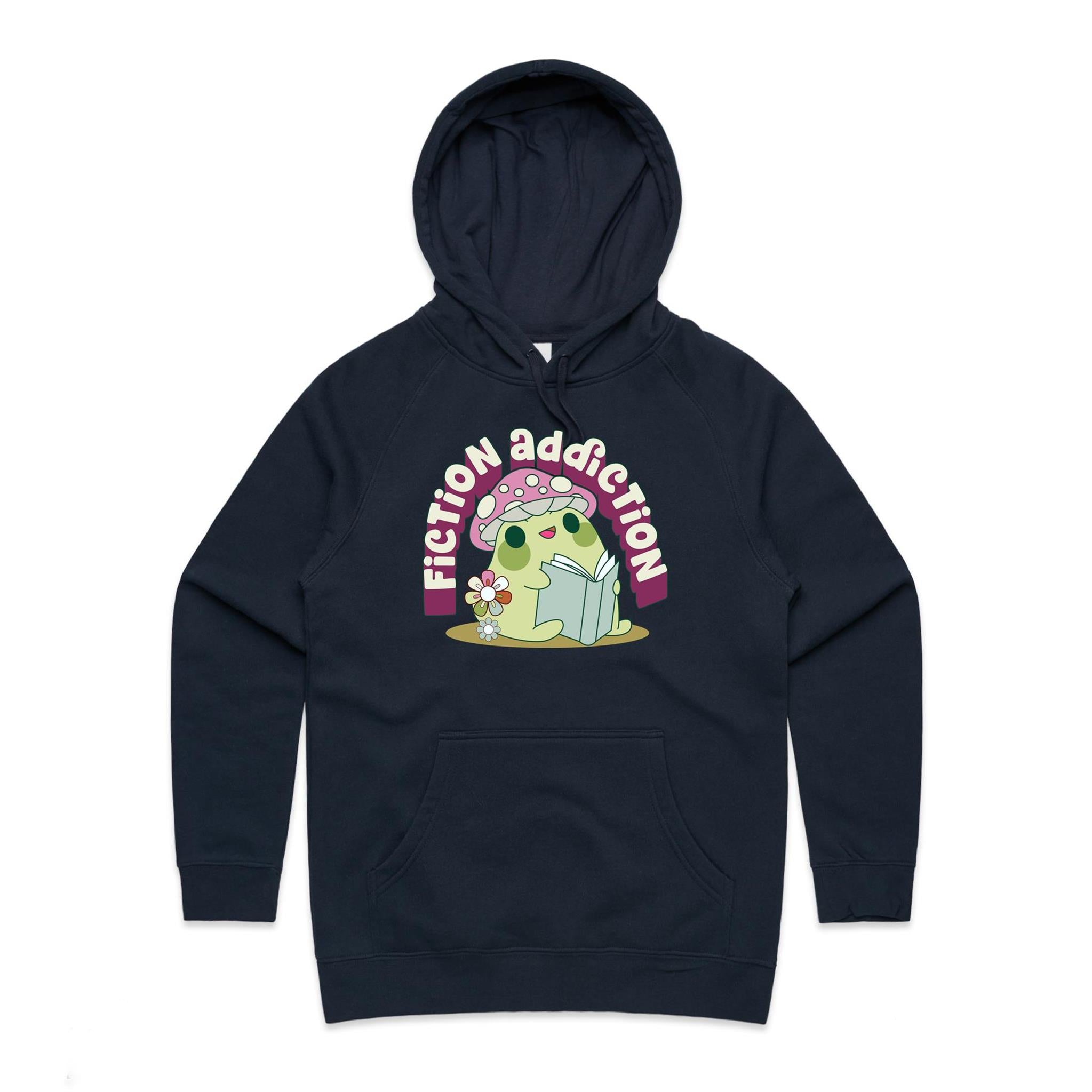 Fiction Addiction - Womens Hoodie Navy Womens Hoodie Printed In Australia Reading