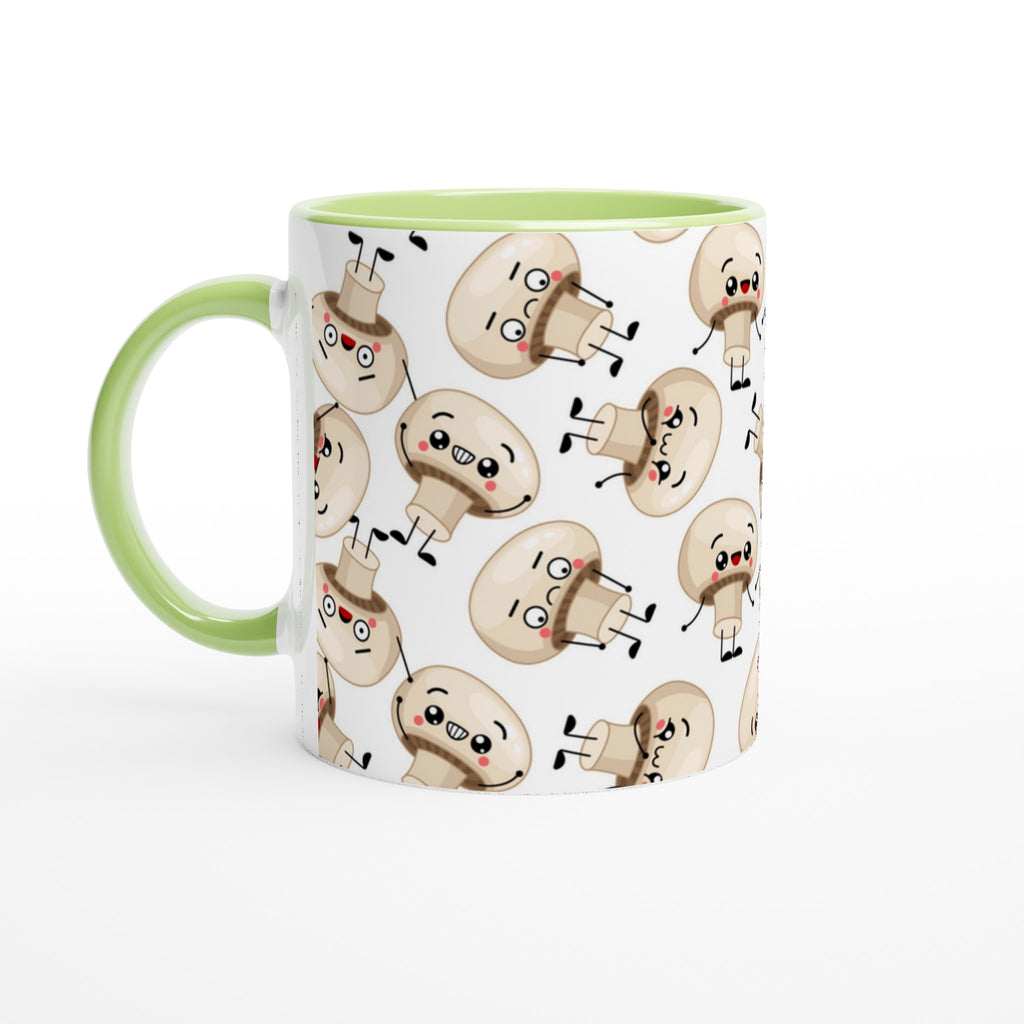 Cute Mushrooms - White 11oz Ceramic Mug with Colour Inside Ceramic Green Colour 11oz Mug Globally Fulfilled