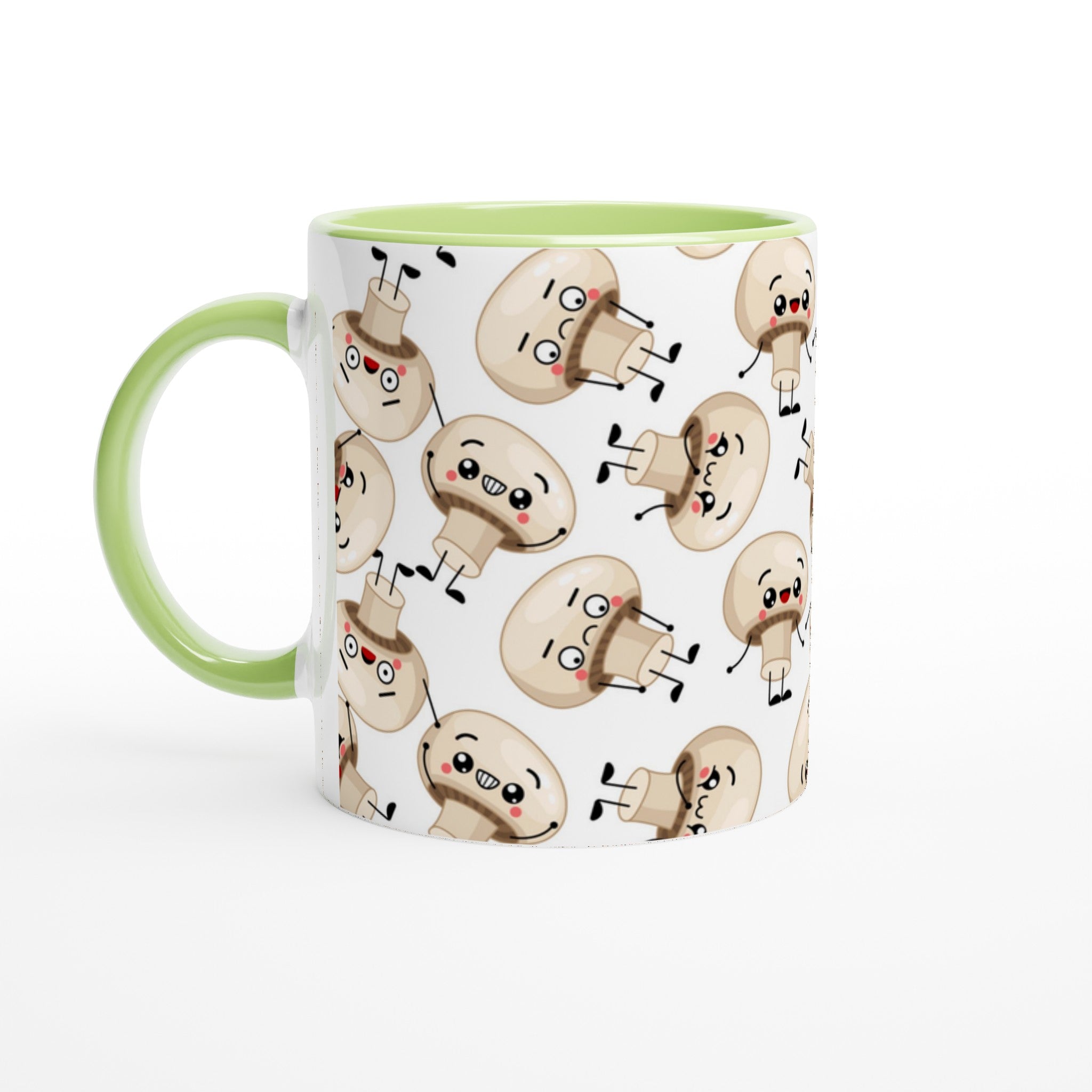 Cute Mushrooms - White 11oz Ceramic Mug with Colour Inside Ceramic Green Colour 11oz Mug Globally Fulfilled