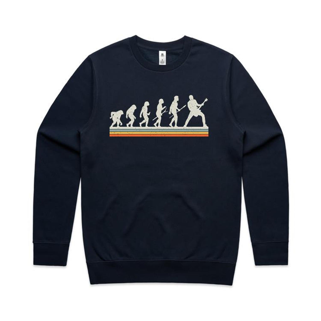 Guitarist Evolution - AS Colour Stencil Crew Sweatshirt Navy Sweatshirt Music Printed In Australia